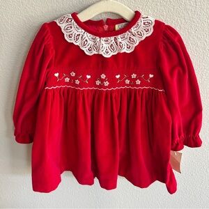 Vintage Deadstock Baby Girl Red Velvet Christmas Dress 12 Months